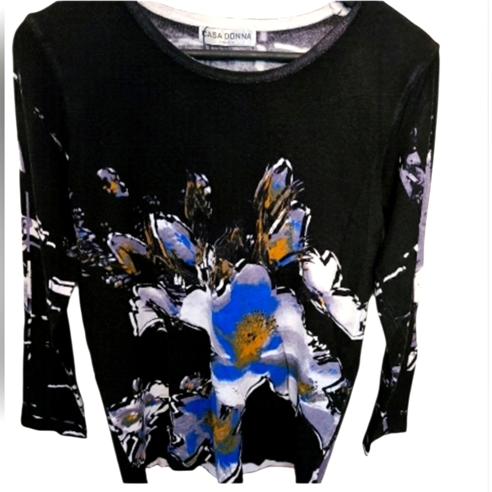 CASA DONNA Floral Design 3/4 Sleeve Sweater Size XL NWT